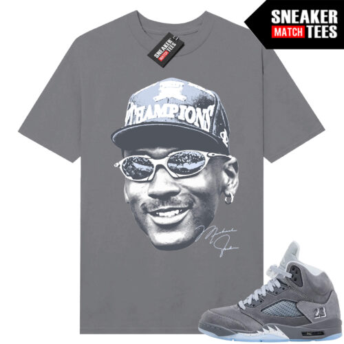 Wolf Grey 5s Sneaker Match Tees Wolf Grey T-shirt MJ Big Face