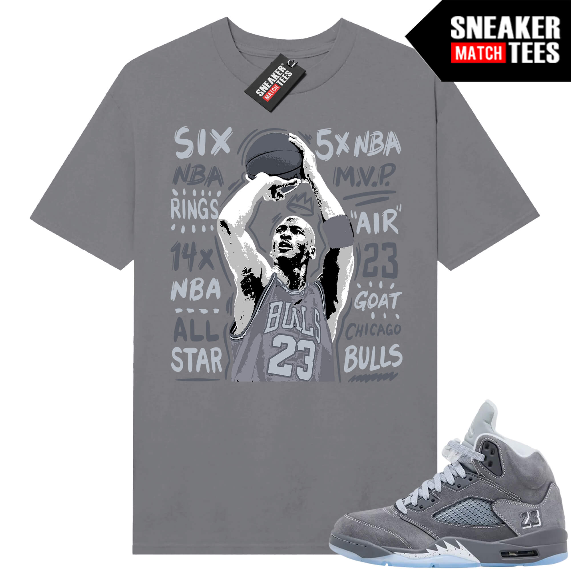 Wolf Grey 5s Sneaker Match Tees Wolf Grey T-shirt MJ Jumper