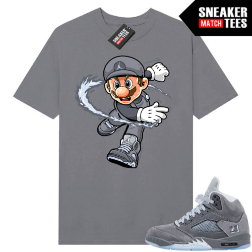 Wolf Grey 5s Sneaker Match Tees Wolf Grey T-shirt Mario Fire Kicks