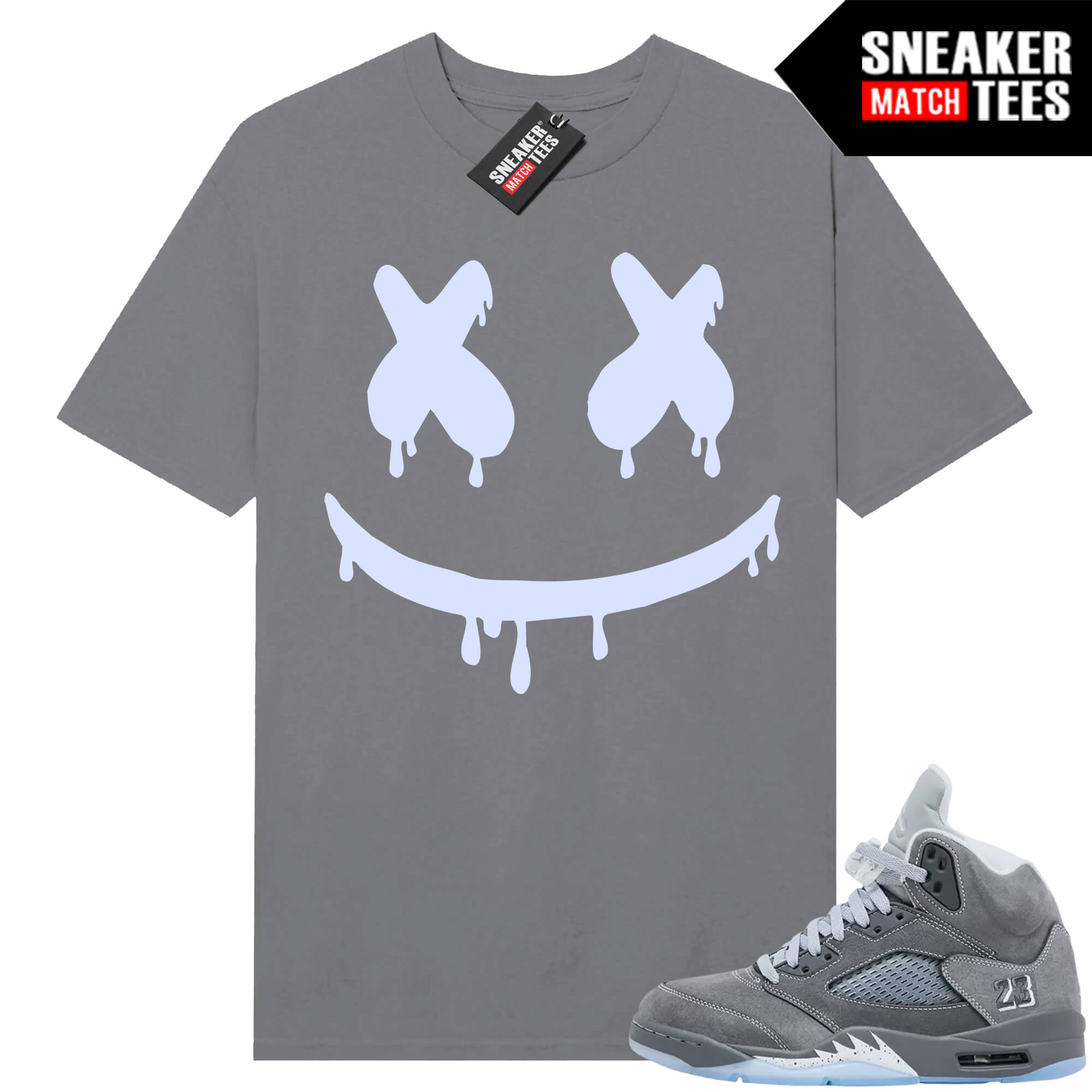 Wolf Grey 5s Sneaker Match Tees Wolf Grey T-shirt Smiley Drip