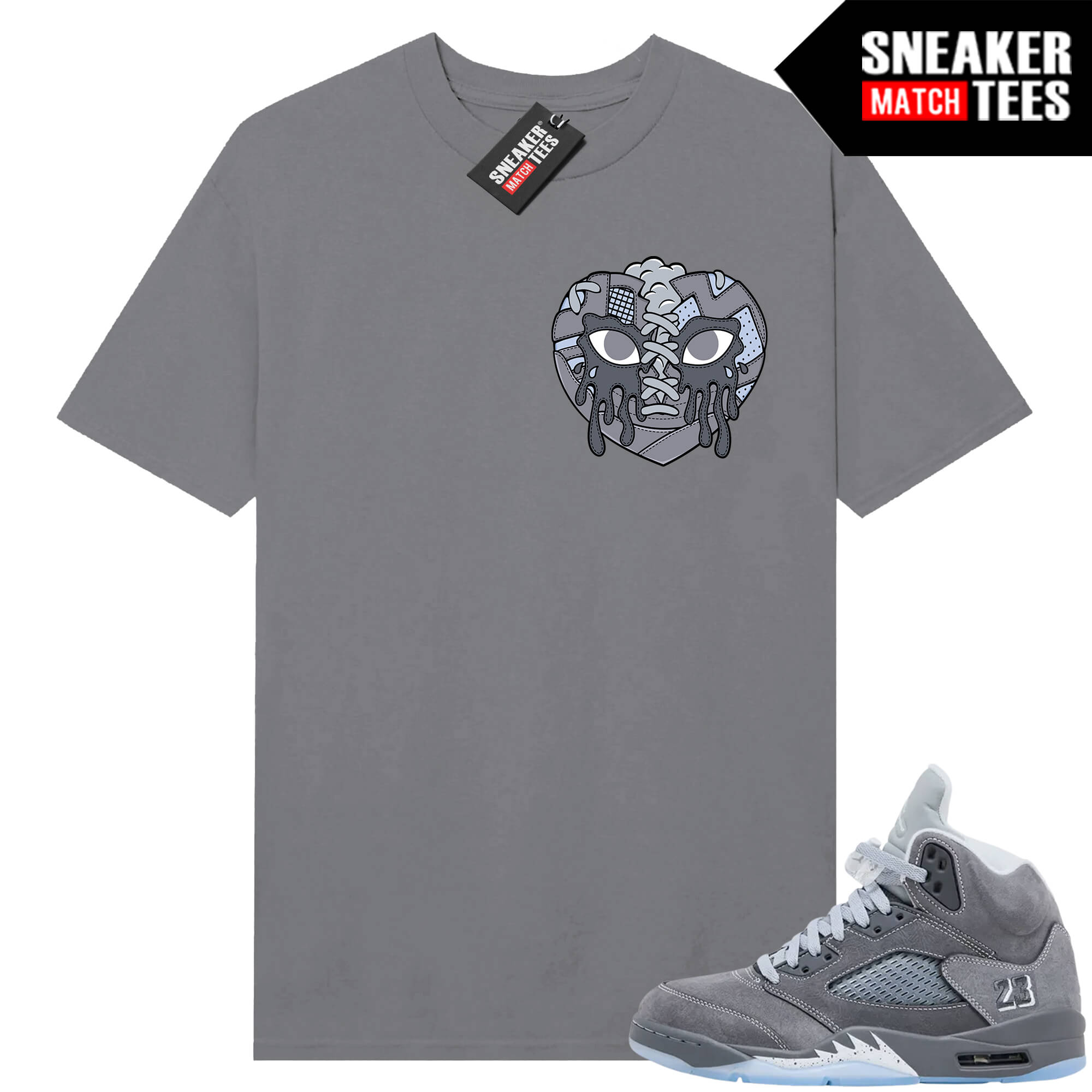 Wolf Grey 5s Sneaker Match Tees Wolf Grey T-shirt Sneaker Heart
