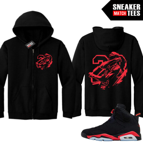 Infrared 6s Reverse Sneaker Match Zip Up Hoodies Black MJ 23 Victory