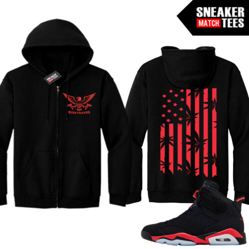 Infrared 6s Reverse Sneaker Match Zip up Hoodies Black Risktakers Kush Flag