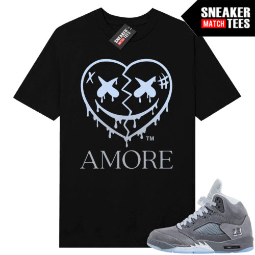 Wolf Grey 5s Sneaker Match Tees Black AMORE Crazy Love Heart