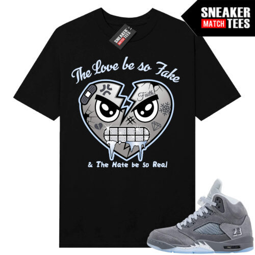 Wolf Grey 5s Sneaker Match Tees Black Icy Heart