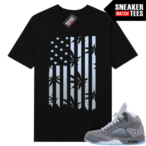 Wolf Grey 5s Sneaker Match Tees Black Kush Flag
