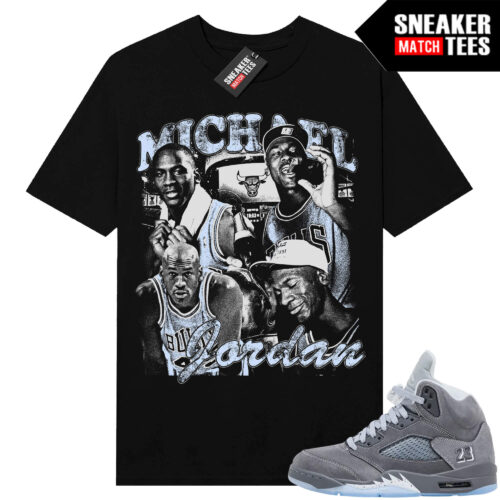 Wolf Grey 5s Sneaker Match Tees Black MJ Tribute