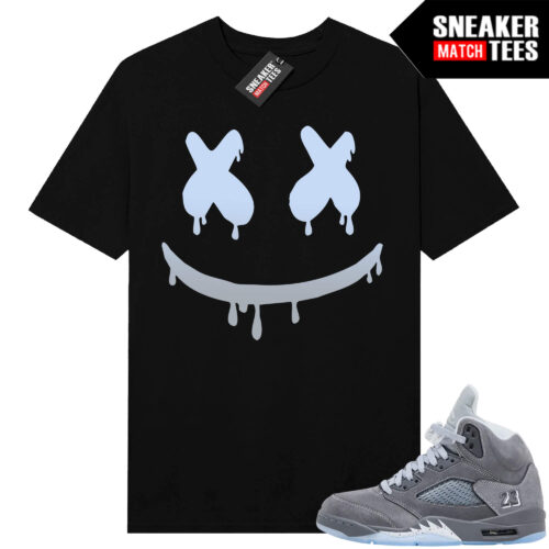 Wolf Grey 5s Sneaker Match Tees Black Smiley Drip