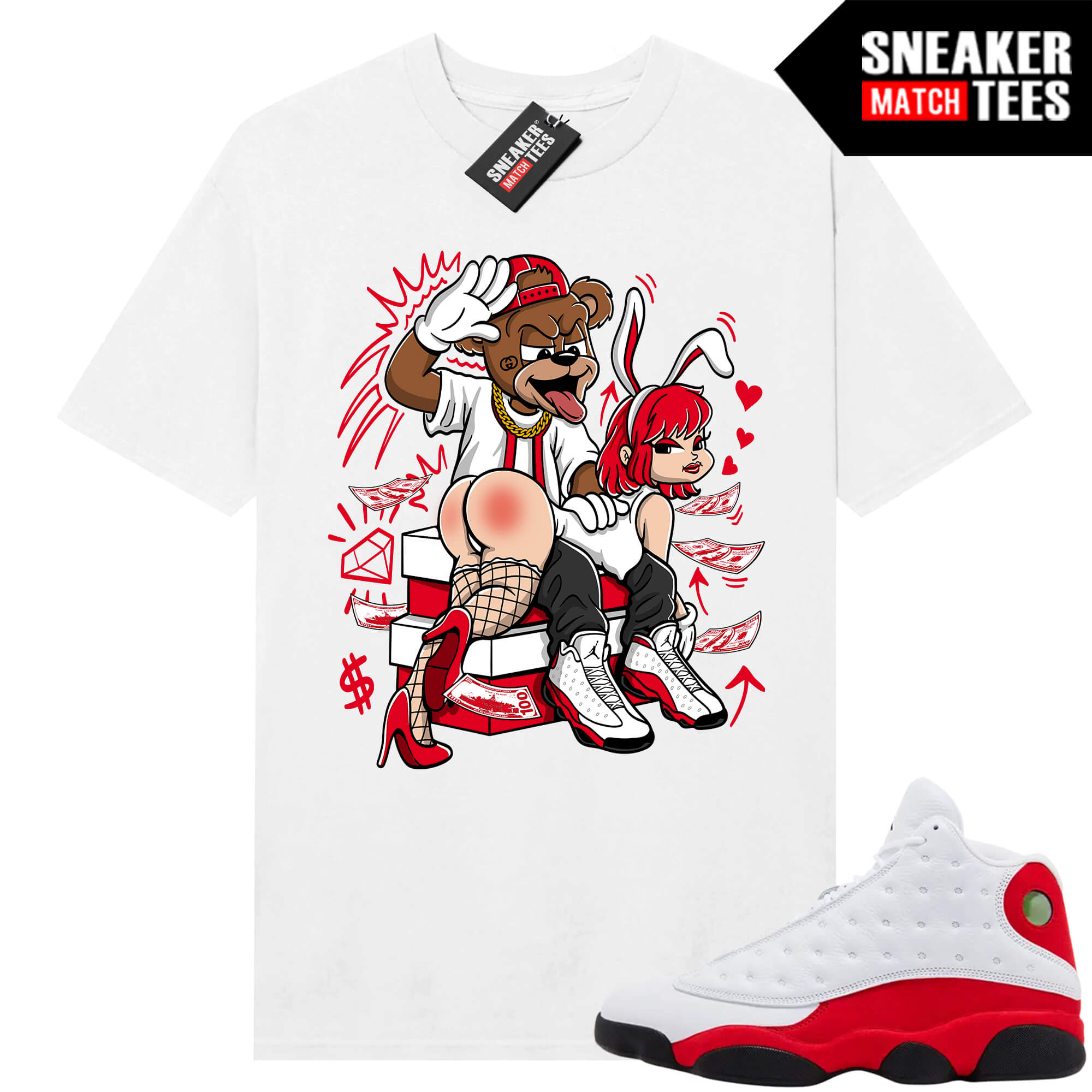 Jordan 13 Chicago Sneaker Match Tees White Bunny Slap