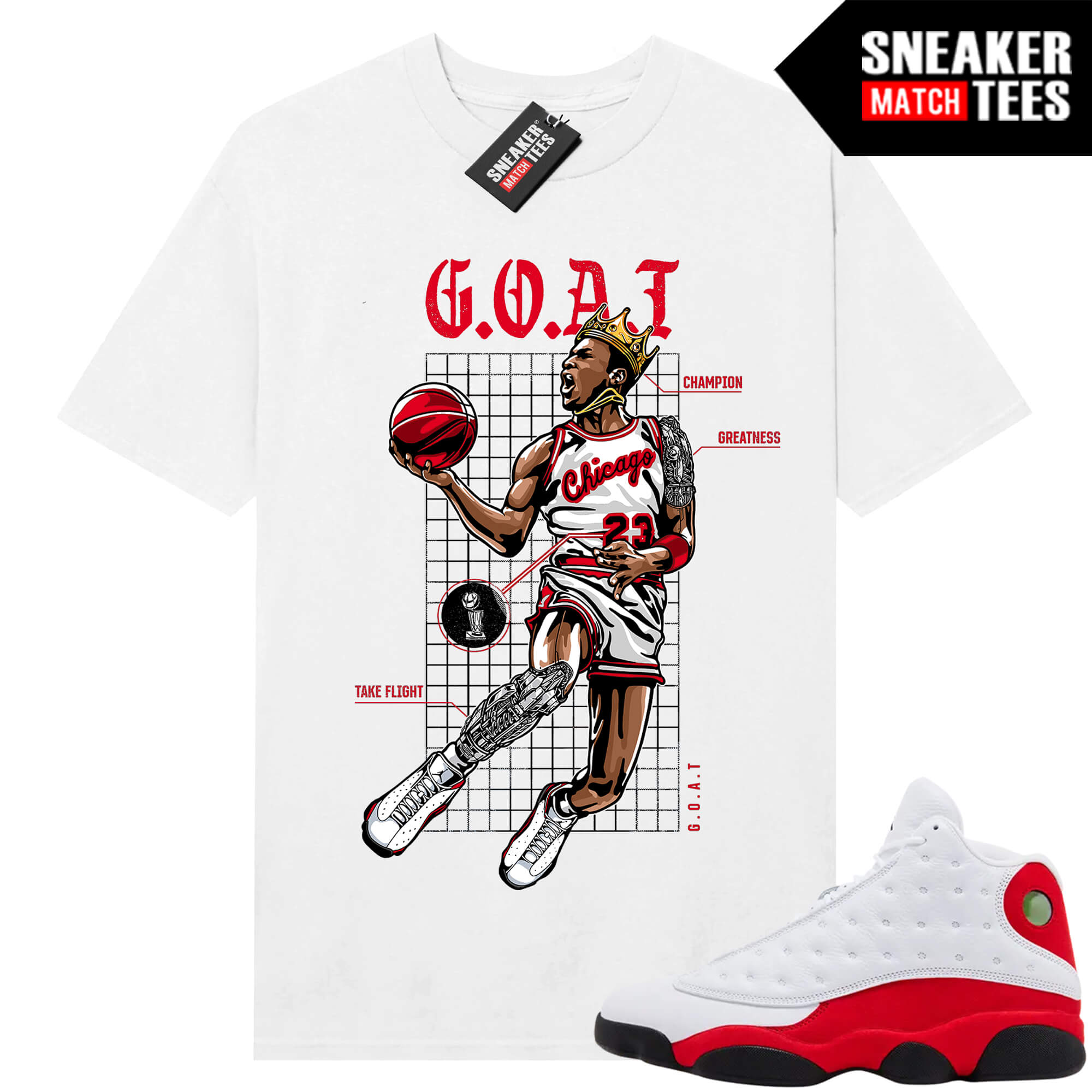 Jordan 13 Chicago Sneaker Match Tees White GOAT Blue print