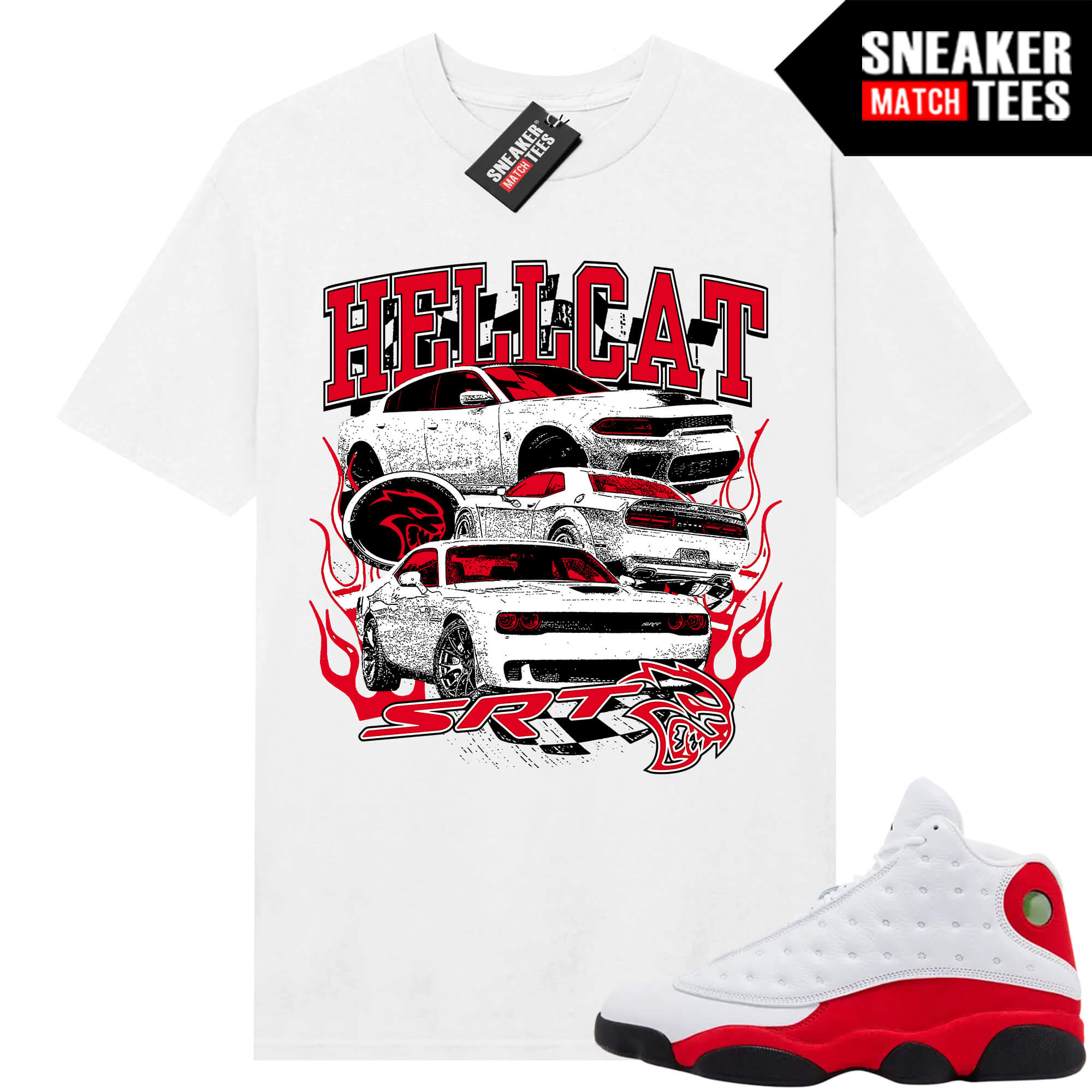 Jordan 13 Chicago Sneaker Match Tees White Hellcat