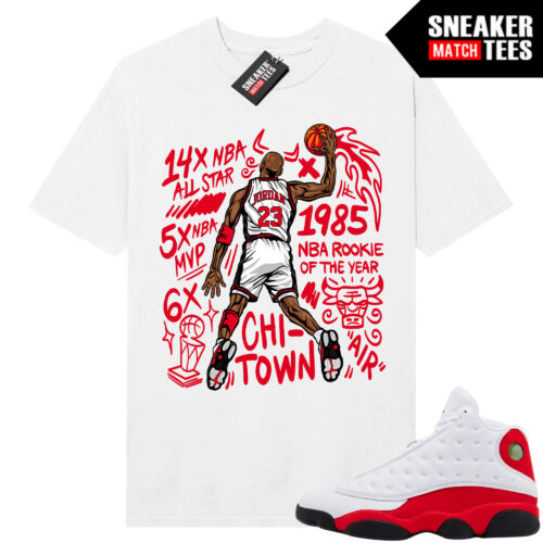 Jordan 13 Chicago Sneaker Match Tees White MJ Slam Dunk