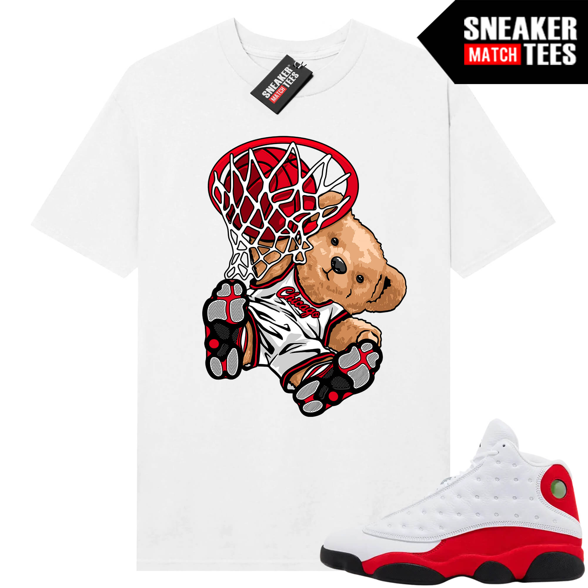 Jordan 13 Chicago Sneaker Match Tees White Slam Dunk Teddy