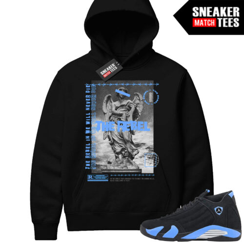 Jordan 14 Black University Blue Sneaker Match Hoodie Black Rebel