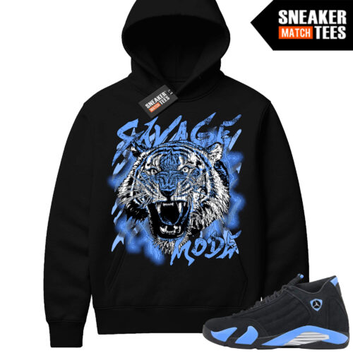 Jordan 14 Black University Blue Sneaker Match Hoodie Black Savage Mode