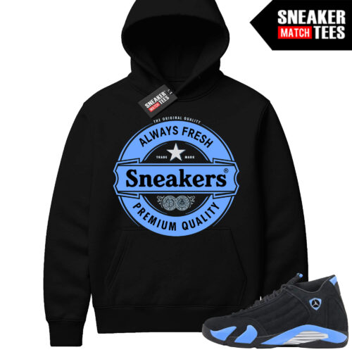 Jordan 14 Black University Blue Sneaker Match Hoodie Black Sneakers