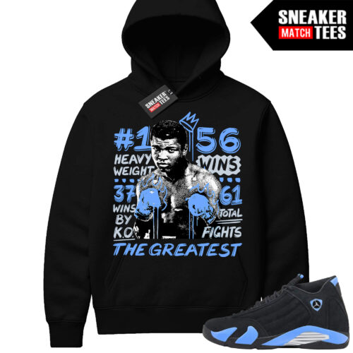Jordan 14 Black University Blue Sneaker Match Hoodie Black The Greatest