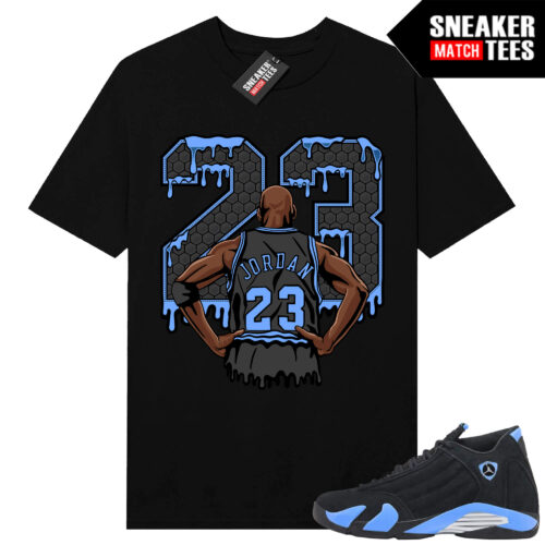 Jordan 14 Black University Blue Sneaker Match Tees Black 23 Is Back