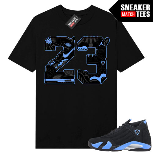 Jordan 14 Black University Blue Sneaker Match Tees Black 23 Mashup