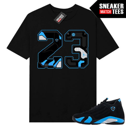 Jordan 14 Black University Blue Sneaker Match Tees Black 23 Sole