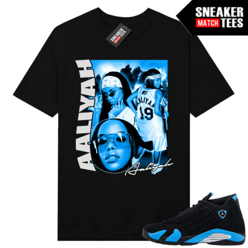 Jordan 14 Black University Blue Sneaker Match Tees Black Aaliyah