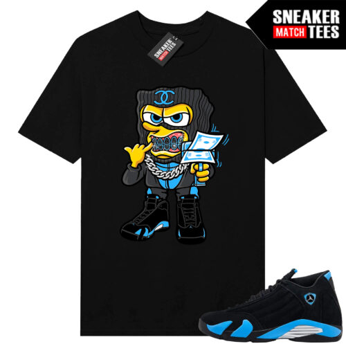 Jordan 14 Black University Blue Sneaker Match Tees Black Big Guy Savagebob