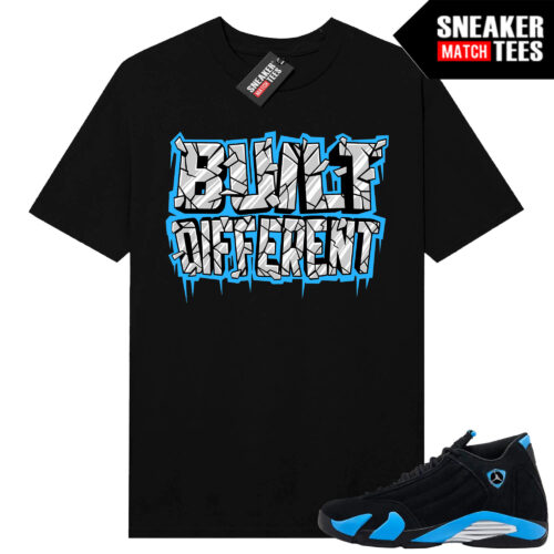 Jordan 14 Black University Blue Sneaker Match Tees Black Built Different