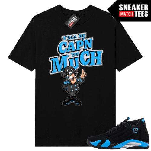 Jordan 14 Black University Blue Sneaker Match Tees Black CAPN too Much