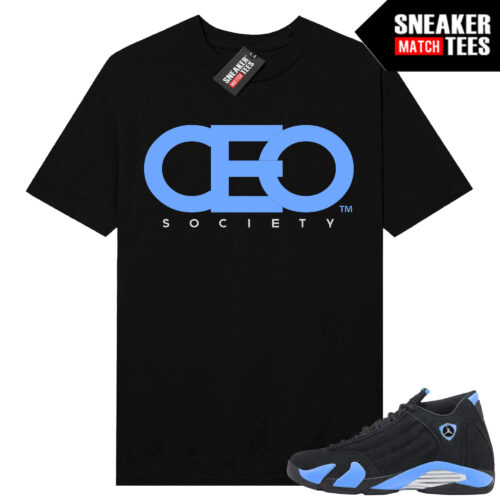 Jordan 14 Black University Blue Sneaker Match Tees Black CEO Society