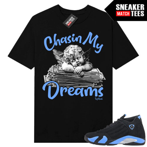 Jordan 14 Black University Blue Sneaker Match Tees Black Chasin My Dreams