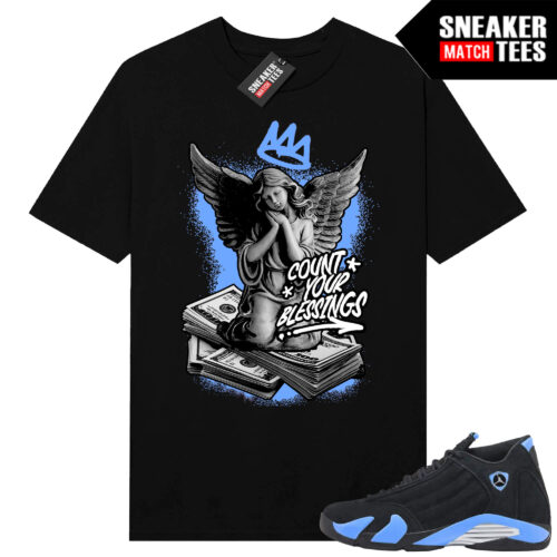 Jordan 14 Black University Blue Sneaker Match Tees Black Count Your Blessings