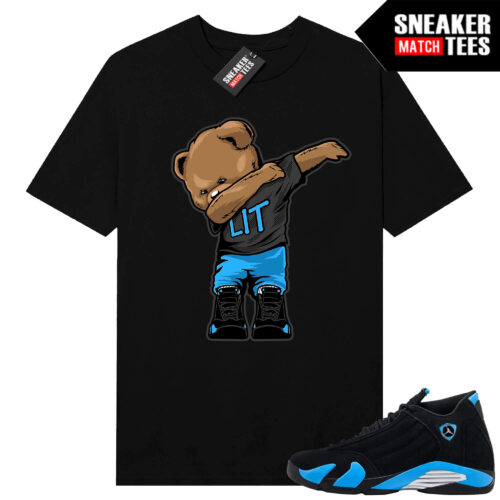 Jordan 14 Black University Blue Sneaker Match Tees Black Dabbin Bear