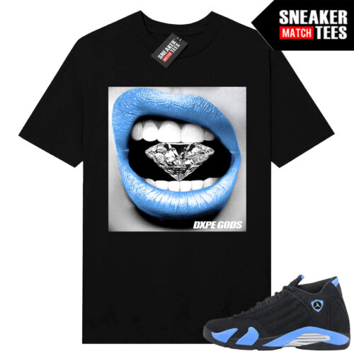 Jordan 14 Black University Blue Sneaker Match Tees Black Diamond Lips
