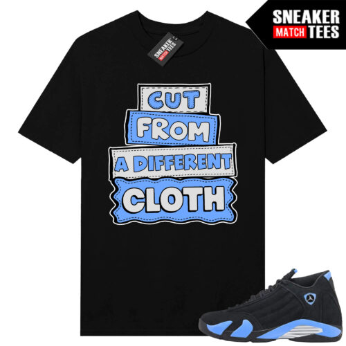 Jordan 14 Black University Blue Sneaker Match Tees Black Different Cloth