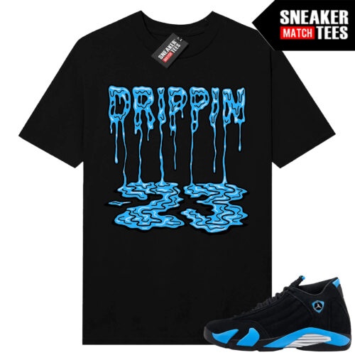 Jordan 14 Black University Blue Sneaker Match Tees Black Drippin 23