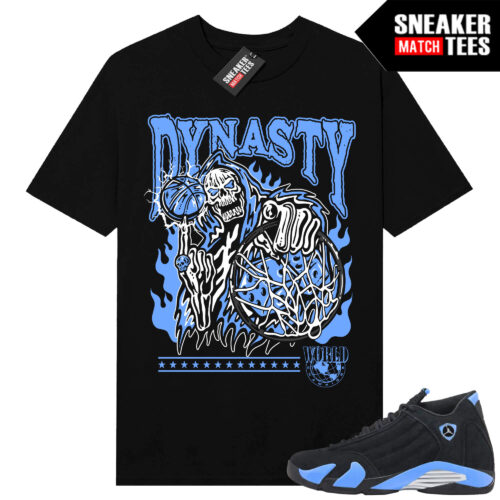 Jordan 14 Black University Blue Sneaker Match Tees Black Dynasty
