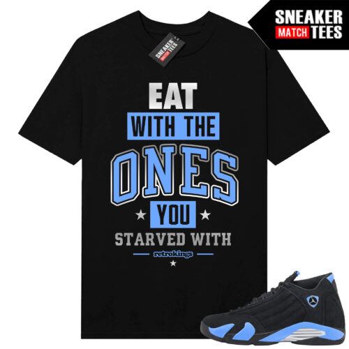 Jordan 14 Black University Blue Sneaker Match Tees Black EAT