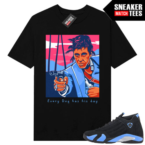 Jordan 14 Black University Blue Sneaker Match Tees Black Every Dog Has His Day