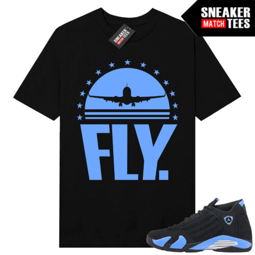 Jordan 14 Black University Blue Sneaker Match Tees Black FLY