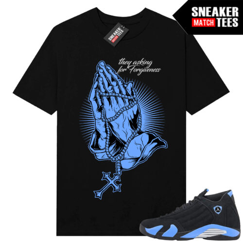 Jordan 14 Black University Blue Sneaker Match Tees Black Forgiveness