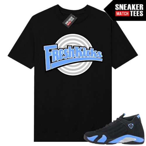Jordan 14 Black University Blue Sneaker Match Tees Black Fresh Kicks
