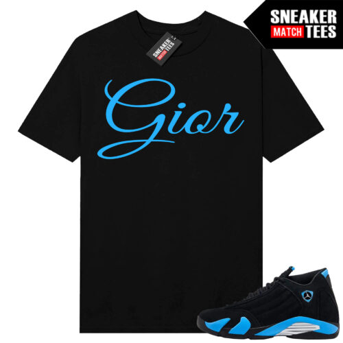 Jordan 14 Black University Blue Sneaker Match Tees Black GIOR Script