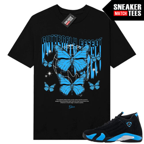 Jordan 14 Black University Blue Sneaker Match Tees Black Gior Butterfly Effect