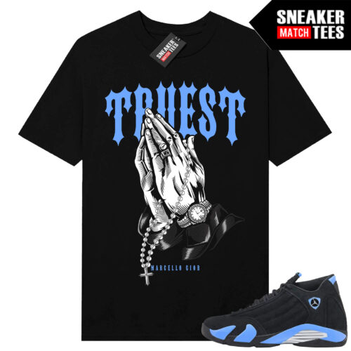 Jordan 14 Black University Blue Sneaker Match Tees Black Gior Truest