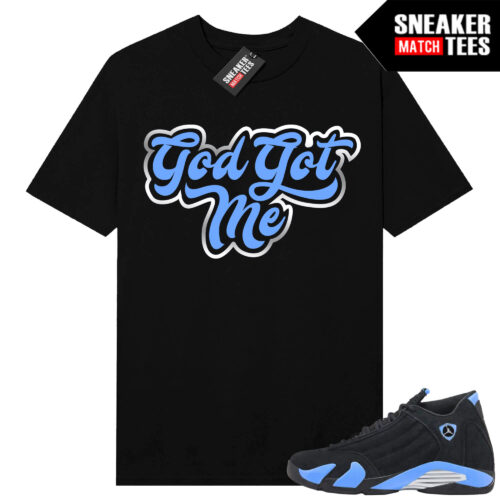 Jordan 14 Black University Blue Sneaker Match Tees Black God Got Me