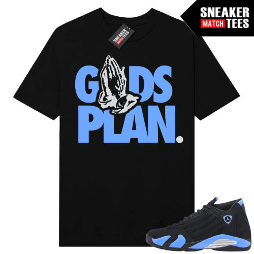 Jordan 14 Black University Blue Sneaker Match Tees Black Gods Plan