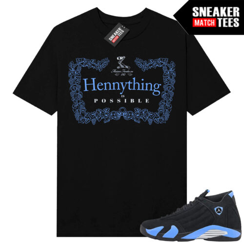 Jordan 14 Black University Blue Sneaker Match Tees Black Hennything