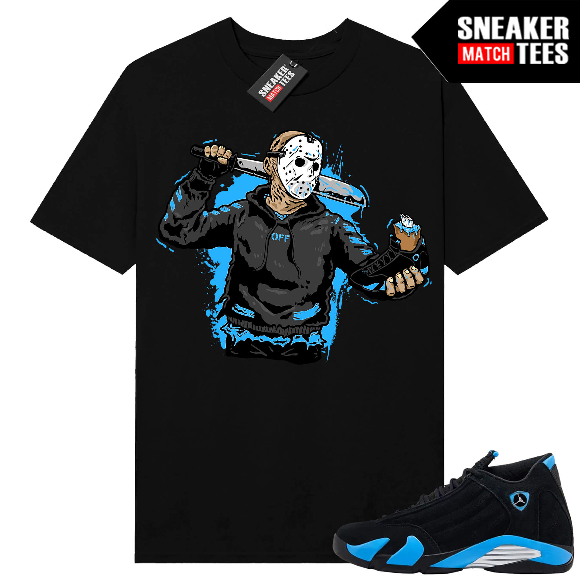 Jordan 14 Black University Blue Sneaker Match Tees Black Jason Cop