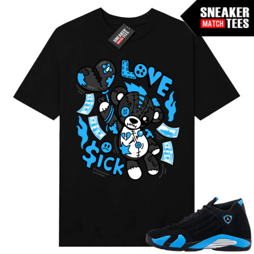 Jordan 14 Black University Blue Sneaker Match Tees Black Love Sick