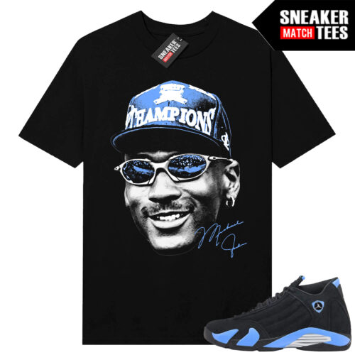 Jordan 14 Black University Blue Sneaker Match Tees Black MJ Big Face